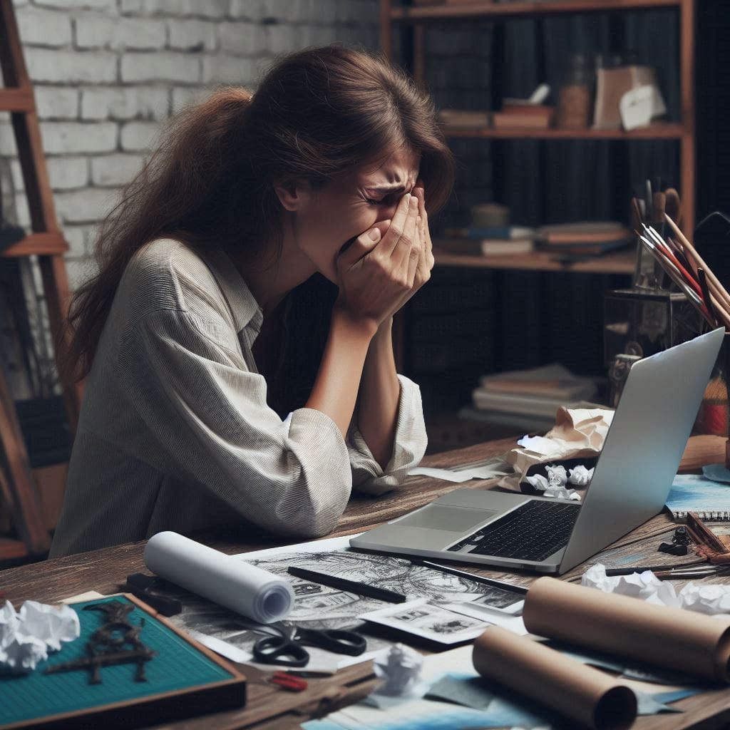 Mulher chorando diante um computador