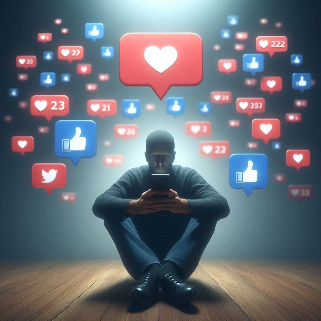 homem sozinho olhando as redes sociais